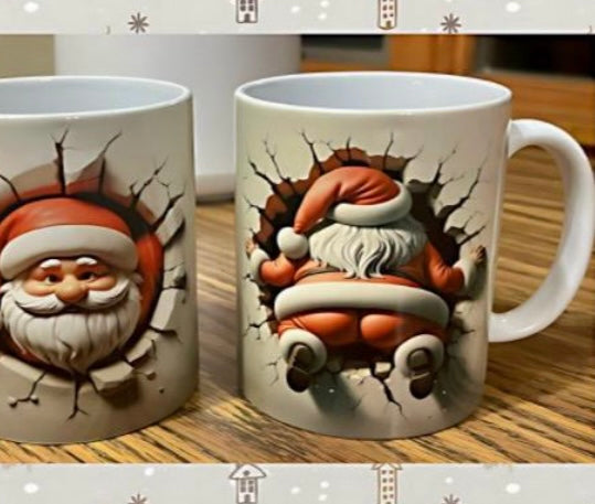 Christmas 3D Crack Design Mugs | Santa, Penguin, Gingerbread & Reindeer