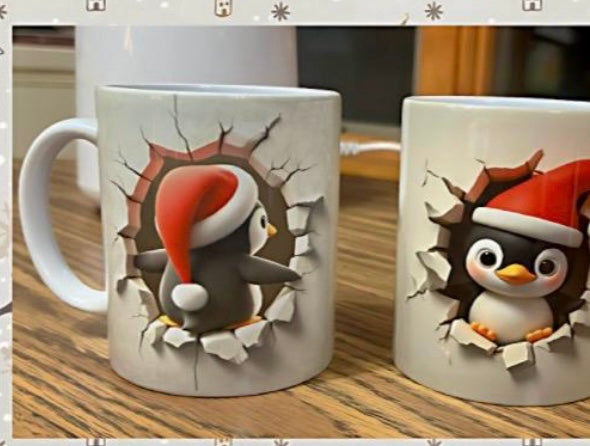 Christmas 3D Crack Design Mugs | Santa, Penguin, Gingerbread & Reindeer