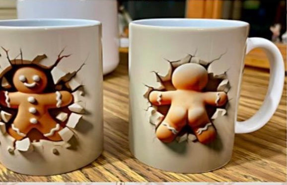 Christmas 3D Crack Design Mugs | Santa, Penguin, Gingerbread & Reindeer