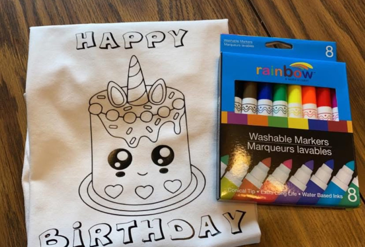 Kids DIY Coloring Shirt – Reusable! Includes Washable Markers (20+ Designs)